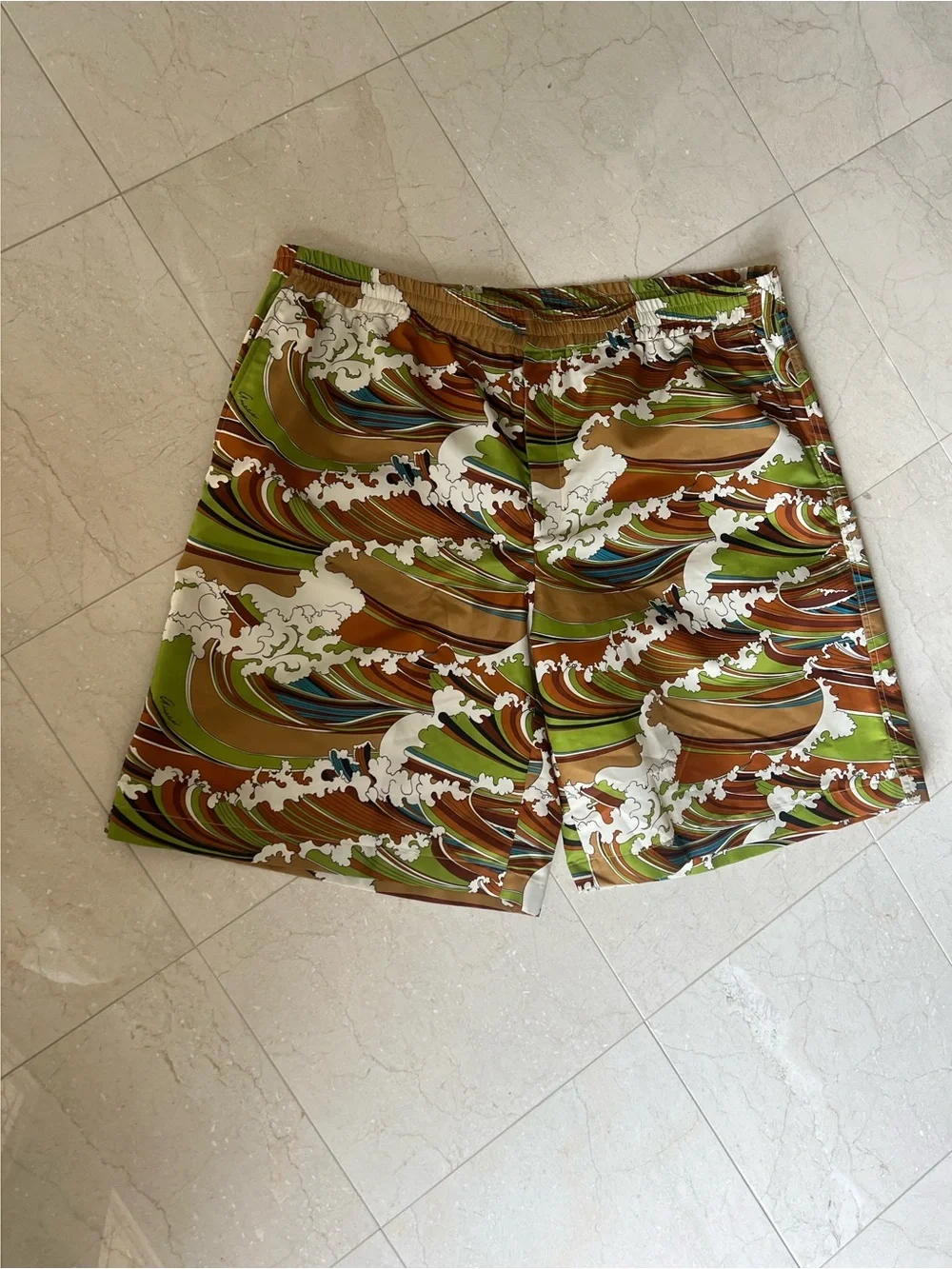 Gucci Brown Green Wave-Print Men's Hybrid Shorts